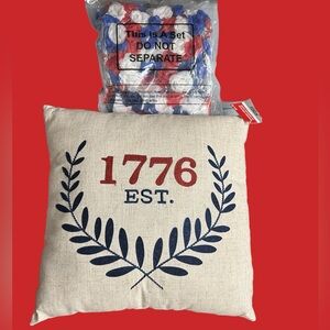 Ashland July 4th accent 1776 throw pillow flower red white blue decorations $35